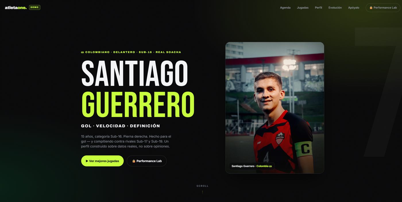 atletaone — vitrina de rendimiento de un atleta juvenil