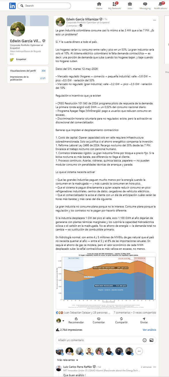 Post publicado en LinkedIn