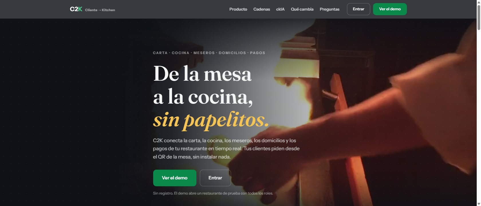 C2K — página de producto: de la mesa a la cocina, sin papelitos