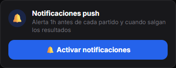 Tarjeta de notificaciones push con alerta una hora antes de cada partido