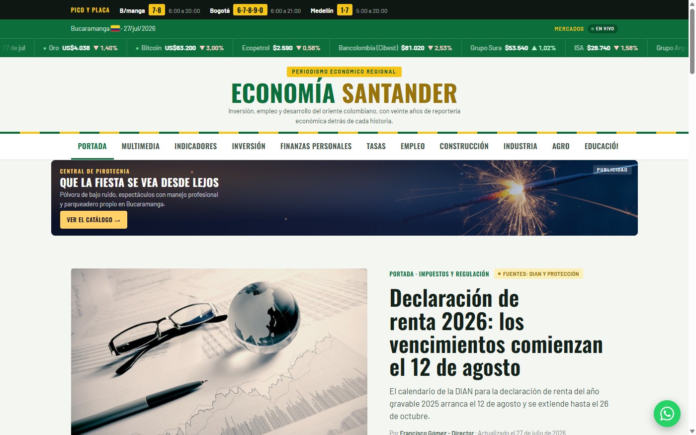 Economía Santander — portal de periodismo económico regional con indicadores en vivo