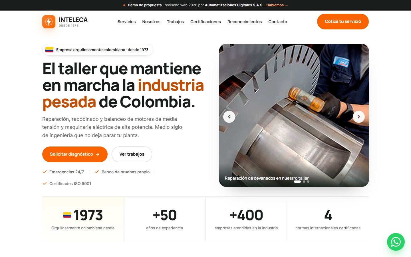 Inteleca — web redesign demo for an electric motor workshop